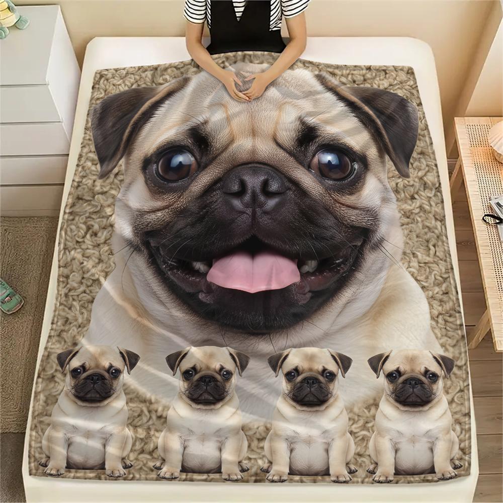1Pc Bulldog Print Flannel Blanket, High Quality Comfortable for All Seasons, Home Decor, Warmth and Comfort, Perfect for Gifts