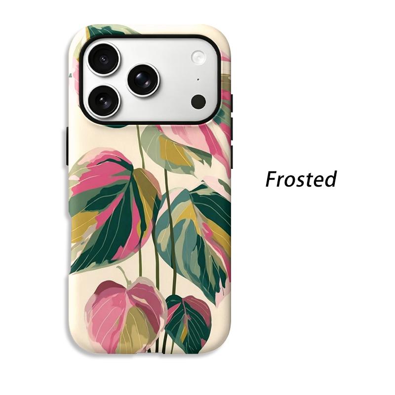 Botanical Colorblock Leaf Art Graphic Design House Plant Film Aesthetic Protective Shockproof Bumper Phone Case Cover For iPhone 14 15 16 Pro Max Plus