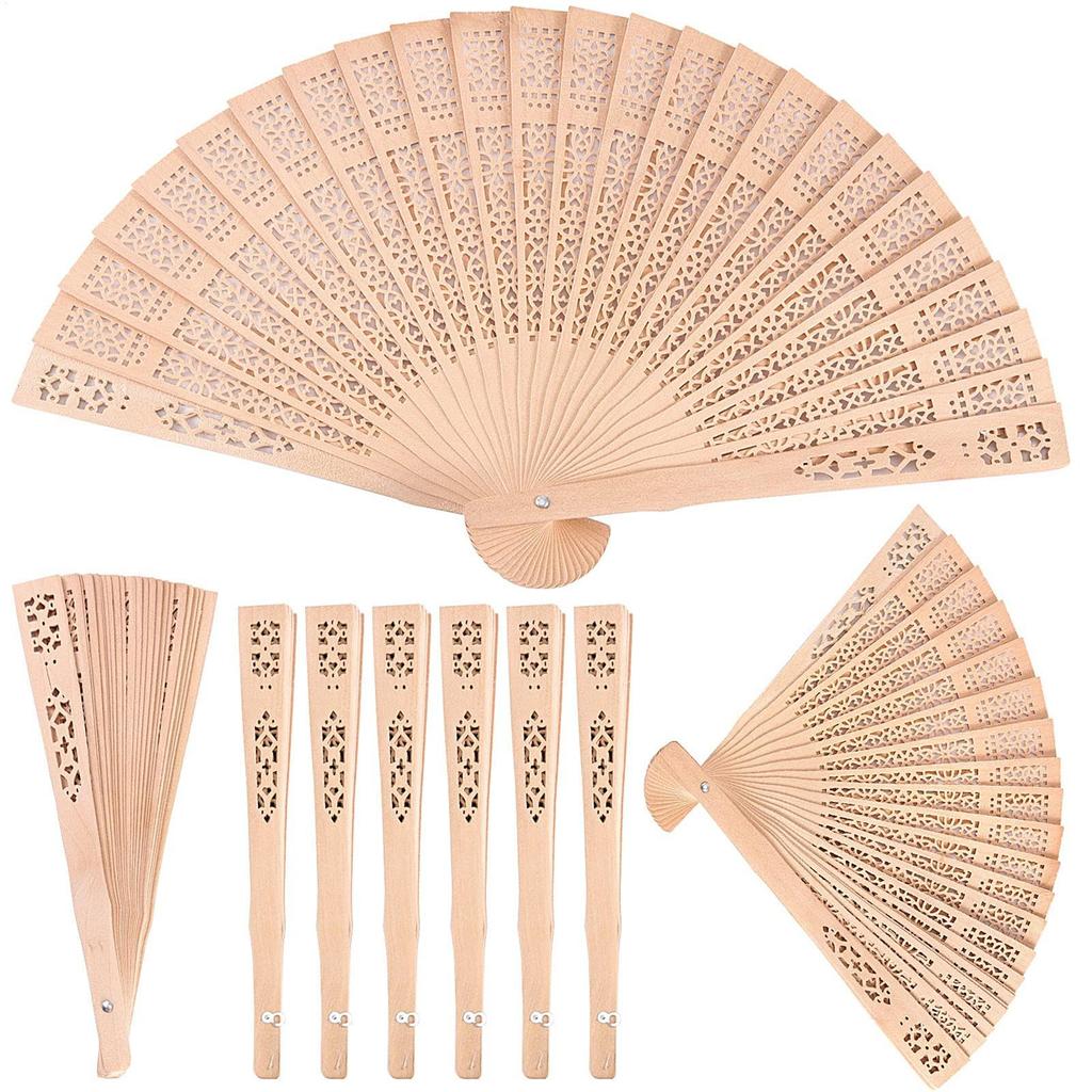 Vintage Wooden Hand Held Fan Chinese Sandalwood Scented Folding Hollow Wooden Fans Wedding Decoration Home Birthdays Gifts