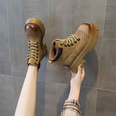 Ladies' Boots 2025 Summer Punching and Mesh Retro Leather Short Tube Workwear Boots British Style Versatile Women's Boots