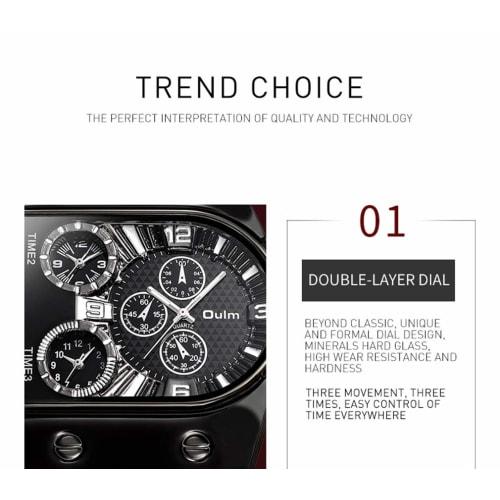 Russian Military Army Multi-Time Zone 3 Times Men's Sport Quartz Leather Wristwatch/White Dial @ Black Strap