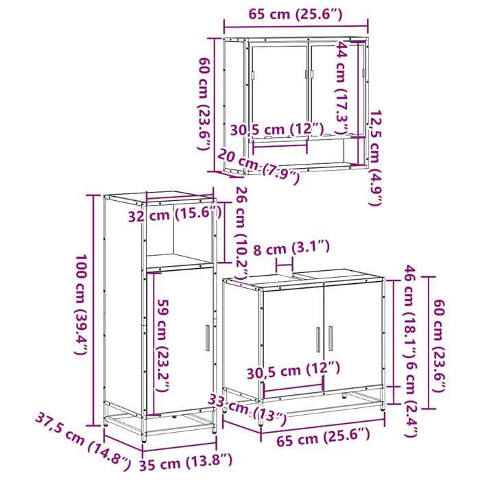 VidaXL Ensemble De Meubles De Salle De Bain 3 Pcs Sonoma Grey, Bathroom Cabinet, Bathroom Cupboard, Furniture of 3300978