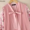 ZANZEA Women Casual V-Neck Floral Print Splice 3/4 Sleeve Loose Blouse