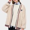 Fila Fusion Retro College Fashion Versatile V-Neck Knit Sweater Women Tops Milk-Beige T11W433403FBG