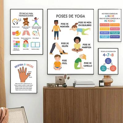 Spanish Child Education Emotion Yoga Weather Nursery Poster NordicCanvas Painting Wall Art Print Pictures Baby Kids Room Decor