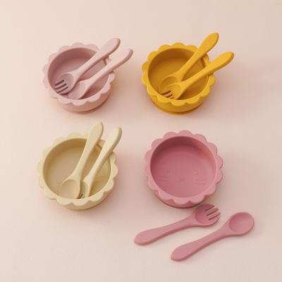 Color Kids Silicone Baby Feeding Bowl Silicone Dishes For Kids Waterproof Spoon Non-Slip Crockery Bowl Children's Tableware