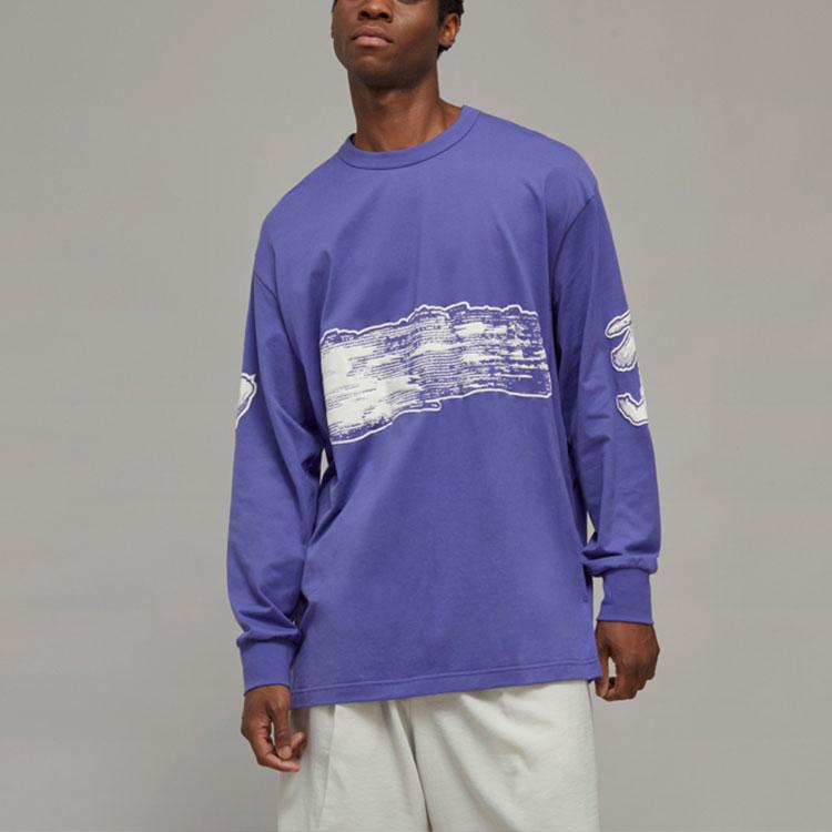 Y-3 SS23 Brush Pattern Crew Neck Long Sleeve T-Shirt Men Tops Light-Purple IA3113