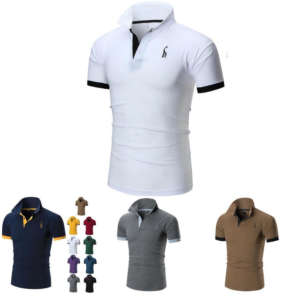 New Polo Mens Shirt Slim Fit Short Sleeve Basic Shirts Muscle Tee Tops Tshirt