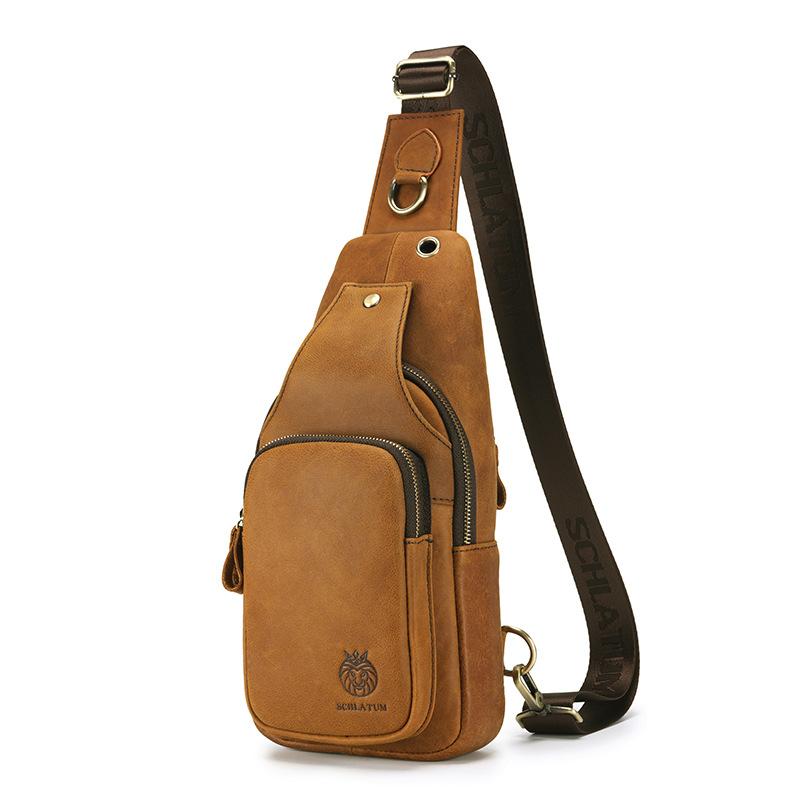 Genuine Leather Crossbody Chest Bag Men's Retro Top-grain Cowhide Men's Front Shoulder Bag