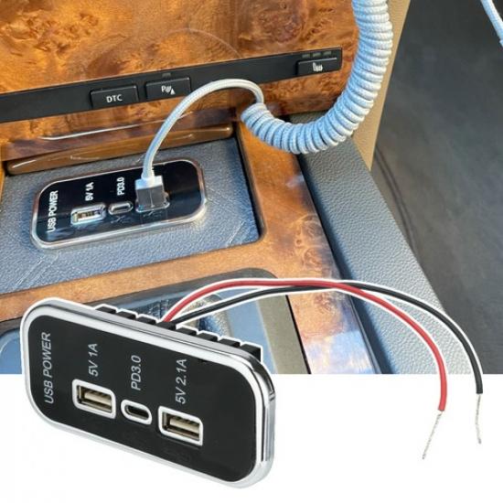 Car Parts 3 Port USB PD Type-C Phone Charger Power Socket Adapter Accessories