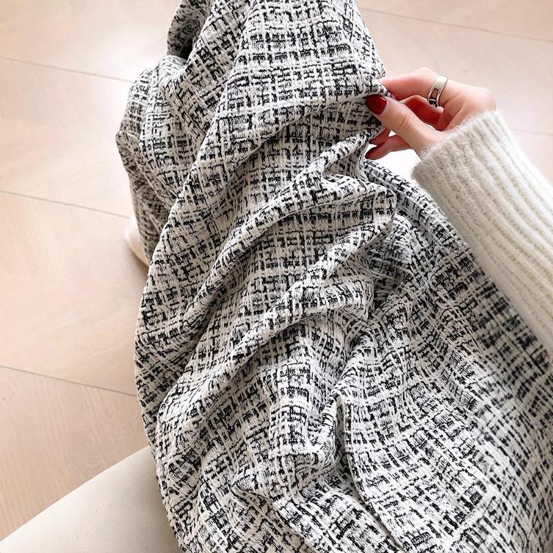 tweed plaid wide-leg pants women's autumn and winter new high-waisted chenille straight pants