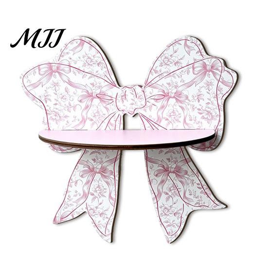 Pink Decorative Wall Shelves Cute Bow Wooden Shelf, Shaped Display Rack, Mount Mounted Bedside Shelf Storage for Bedroom Vanity Room, Small Plants Tie