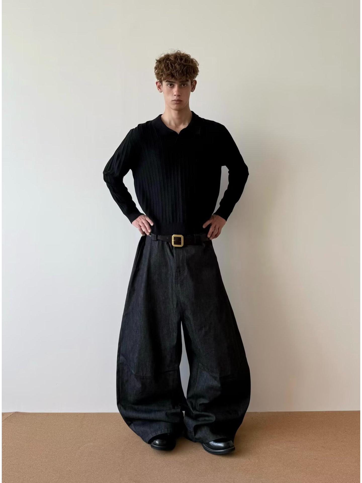 

2025 Autumn Men s Korean Polo Collar Solid Color Sweater Long Sleeve Knit Base Layer 3XL чорний