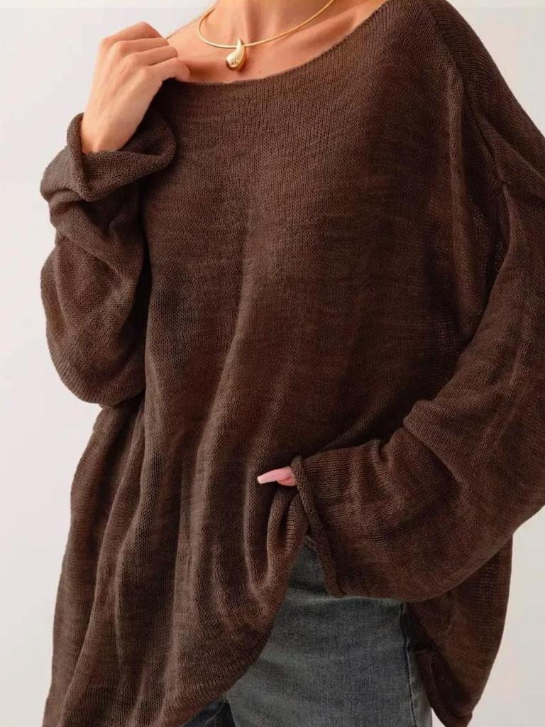 Knitted Hollow Sweater Summer New Women's See-Through Thin Round Neck Bell Sleeve Knit T-Shirt