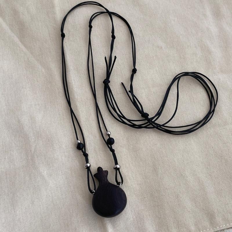 Handmade Retro Wood Beads Necklace Showcasing Artistic Gourd Kettle Charm Trendy Unisex Sweater Chain Accessory