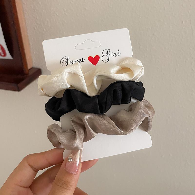 

5PCS Elastic Bands Elegant Solid Color Satin Pleated Scrunchies Woman Strong Ponytail Hair Ties Accessories Wholesale