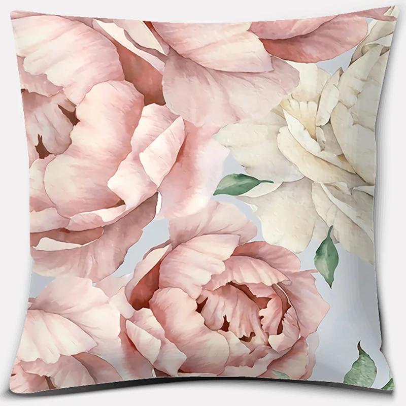 Nordic Rose Flower Print Pattern Cushion Cover Home Living Room Sofa Office Decorative Pillow   45x45cm