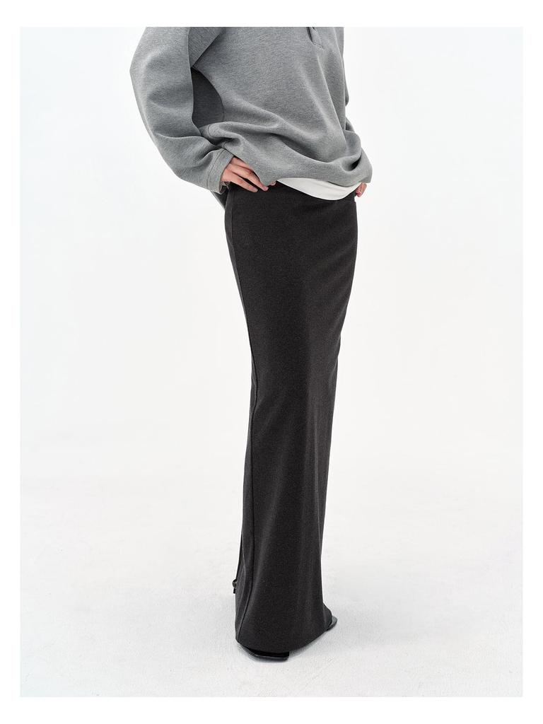 Ultra-Comfortable Knit Wool Blend High-Waist Fishtail Maxi Skirt with Back Slit