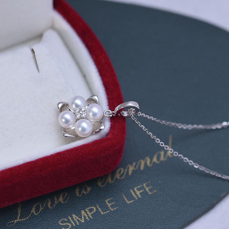 Hochelastische Süßwasserperlen-Anhänger-Halskette, 5-6 mm, mit S925 Silberkette
