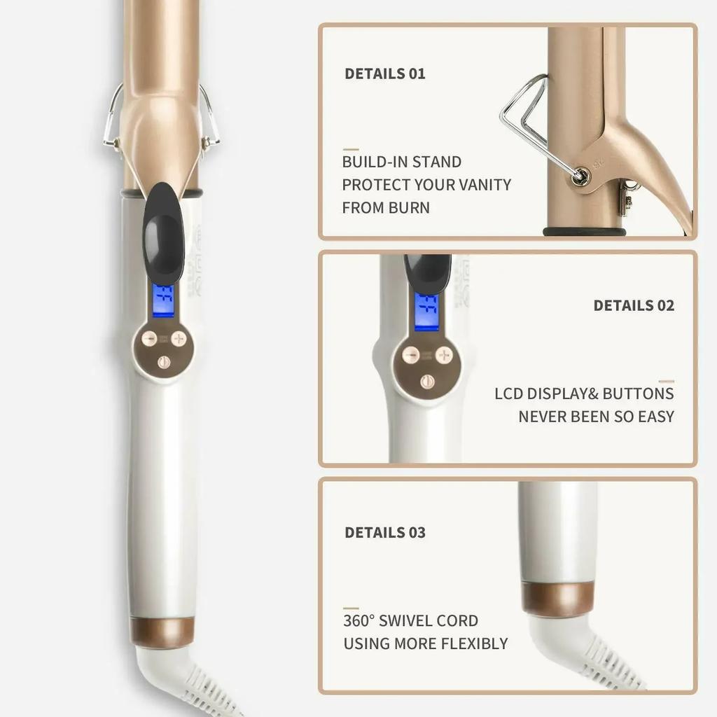2025 Neuer elektrischer Lockenstab mit LCD-Bildschirm Digitaler Lockenstab Haarlockenstäbe 19-38mm Professioneller Lockenstab Lockenwickler