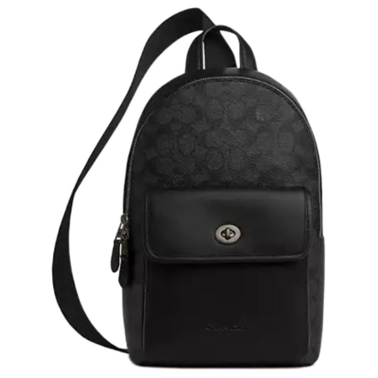 Coach 16 Brand Logo Print Coated Canvas And Calfskin Shoulder Bag Small Unisex Shoulder Bag Black CAJ29-QBMI5 Basic Set (Bag+Dust Bag)