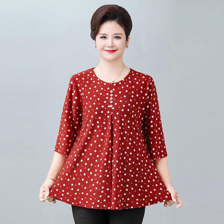 Summer Women Loose Short Sleeve Print Blouse Round Neck Plus Size Tshirt