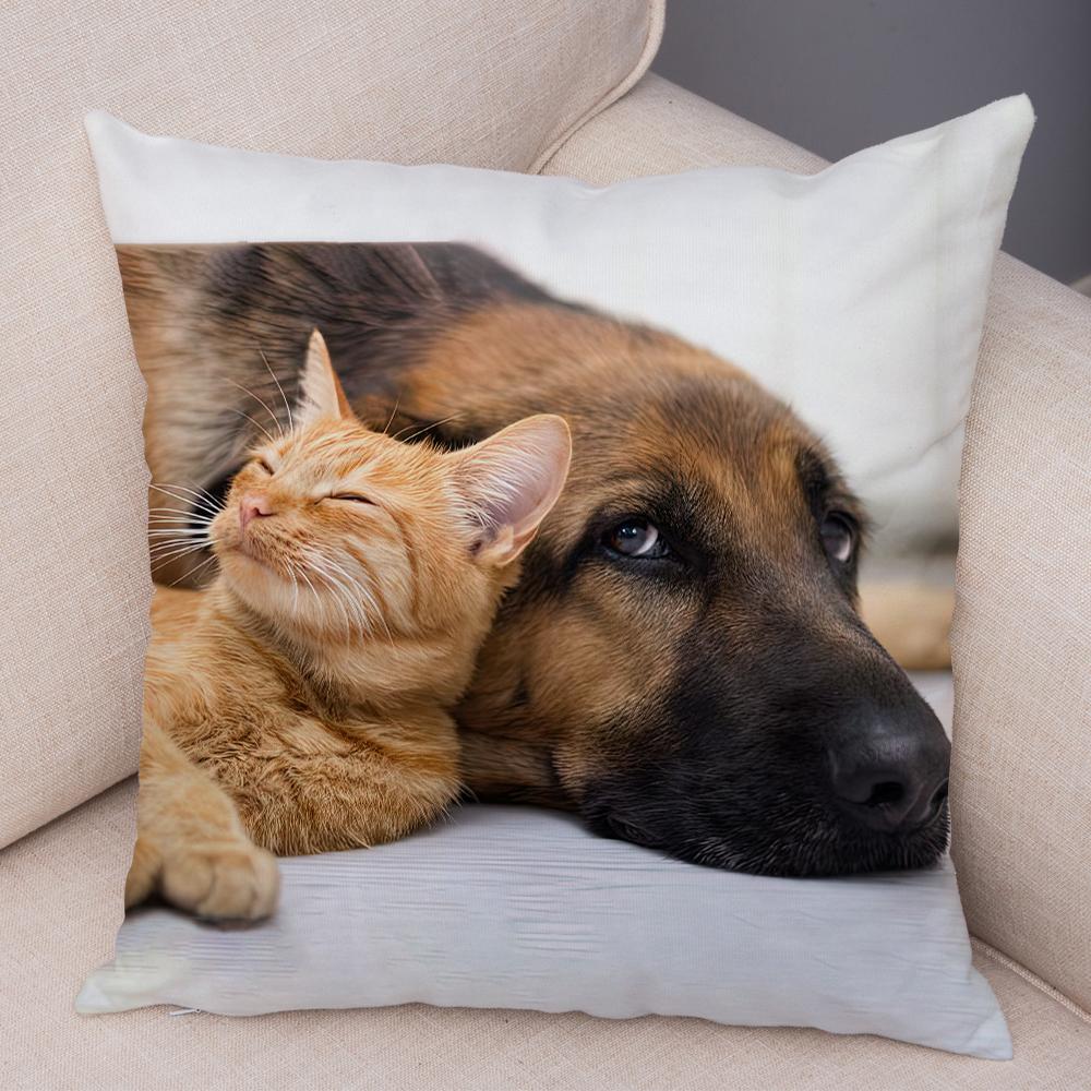 Cute Cat Dog Photo Cushion Cover Realistic Animal Portrait Print Soft Blend Sofa Living Room Bedroom Home Decor Throw PillowCase