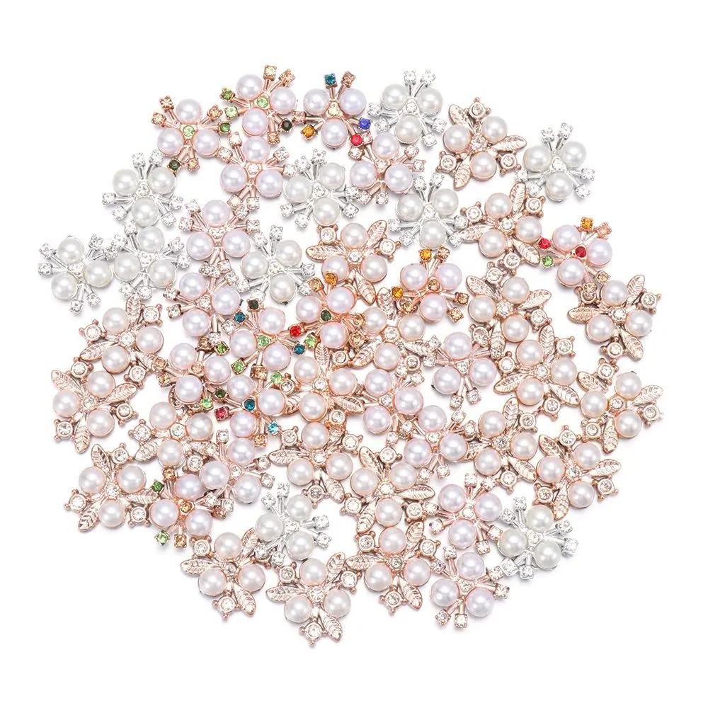10PCS DIY Craft Hat Accessories Crystal Pearl Button Pearl Hairpins Rhinestone Buttons Headwear Clip