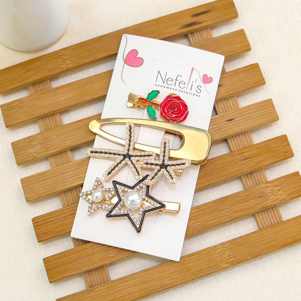 5pcs/4pcs Fashion Girls Pearl Hair Clips Crystal Barrettes Alloy Hairpins Clips Women Girls Hair Accessories