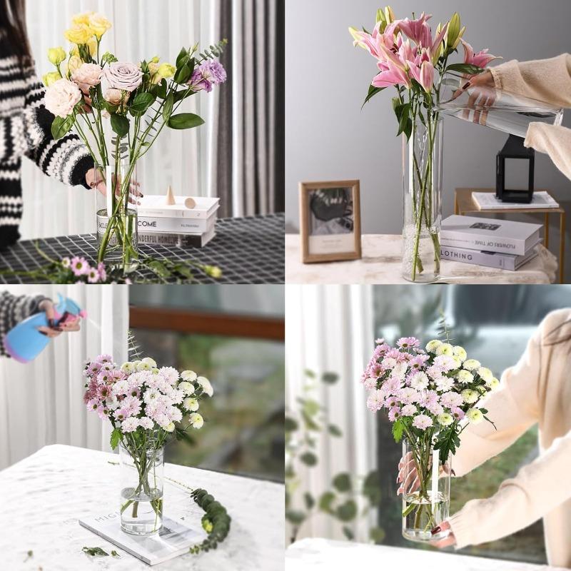 Vaso per Fiori Cilindrico Trasparente in Acrilico Infrangibile Alto Grande Vasi in Plastica per Decorazione Matrimonio Festa Vaso Fioriera Idroponica
