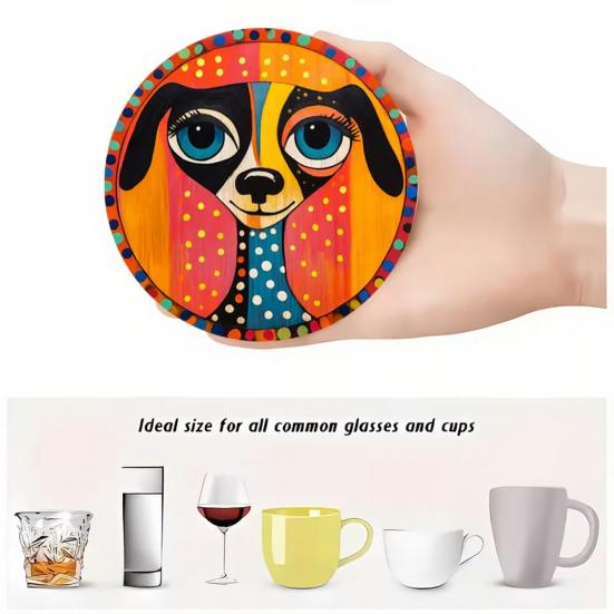 6 Pcs Cute Dog Coaster Handcrafted Thick Wood Coasters for Home Bar Office Desk Farmhouse Decor Heat-Resistant Drink Cup Coaster for Table Protection