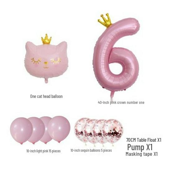 Pink Cat Balloon Birthday Set for Girls Aged 1-7