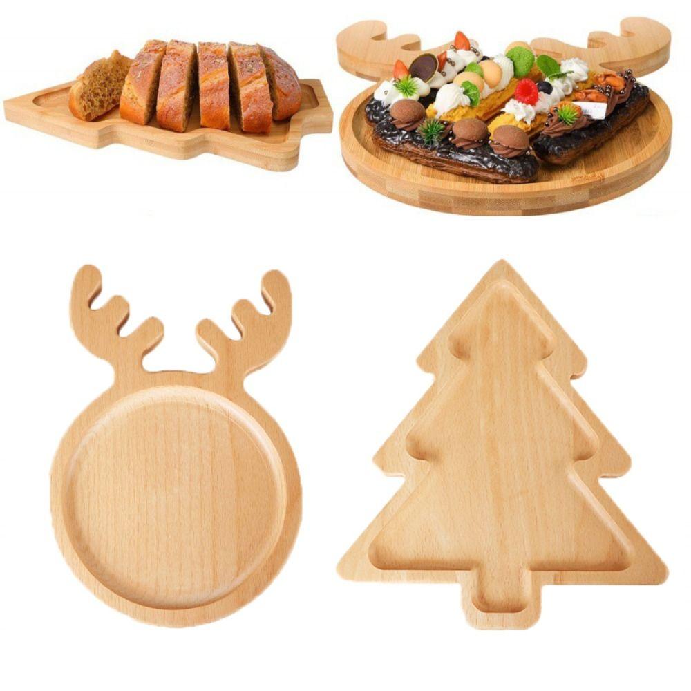 Wooden Elk Snacks Plate Cartoon Pattern Appetizer Tray Christmas Tree Serving Tray  Living Room