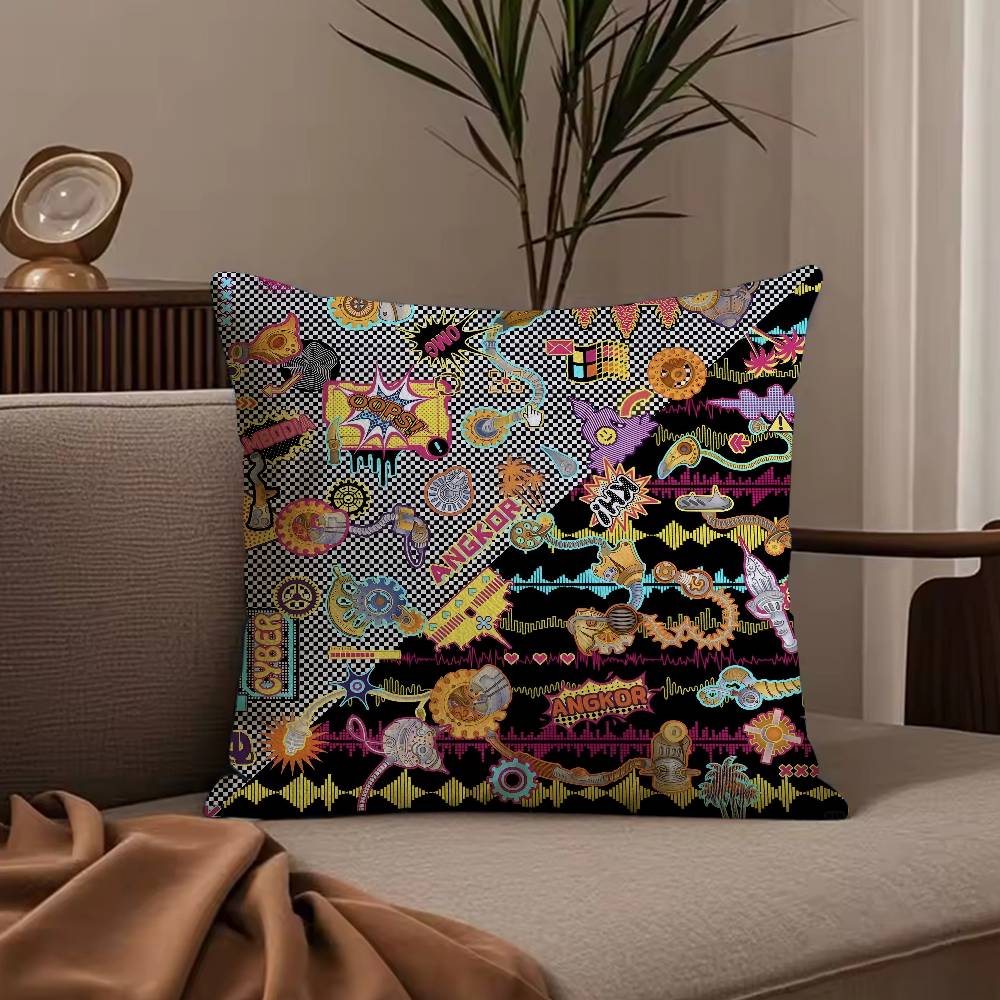 Cambodian Buddha Image Printing Pillow Case Anti-dustmite Pillowcase Invisible Zipper Silky Short Plush Sofa Cushion Cover