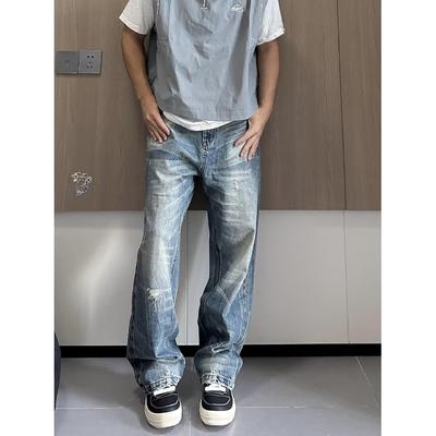 Autumn And Winter New American High Street Washed Light Colored Jeans For Men And Women Straight Leg Slightly Flared Loose Wide Leg Pants