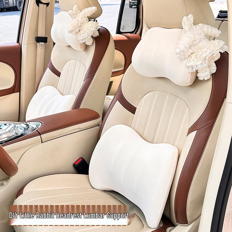 Ice Silk Memory Foam Car Headrest & Lumbar Support Pillow - Universal, Breathable, All-Season Comfort