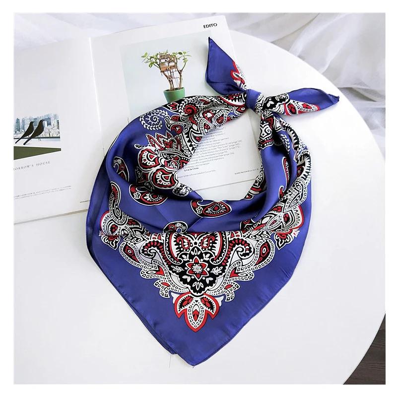 70cm Fashion Bandana Hair Scarf For Women Paisley Print Kerchief Silk Satin Head Scarfs Square Shawl Wraps Neck Scarves For Lady