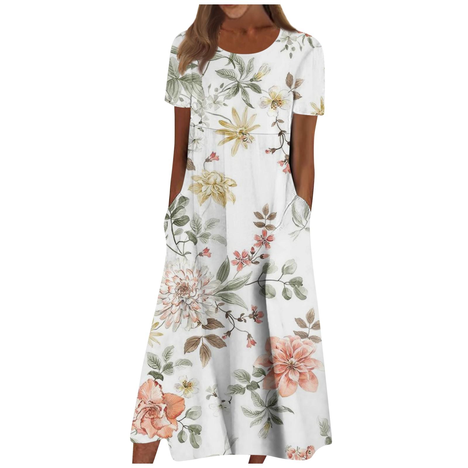 

Жен. Повседневные платья Платья с принтами Летние платья С принтами Плиссированные платья-миди с круглым вырезом Классический Классический На открытом воздухе Повседневные С короткими рукавами Свободные платья L