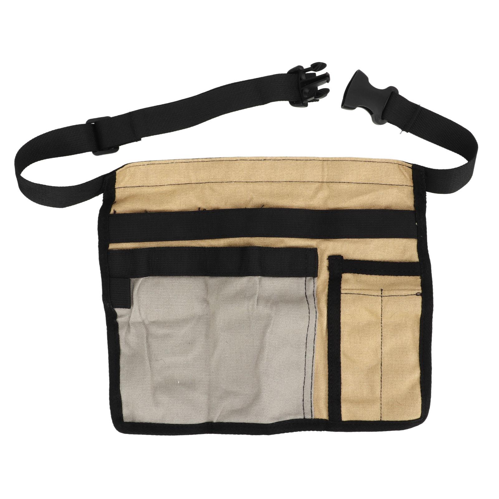 Garden Tool Waist Apron Multiple Pockets Oxford Cloth Adjustable Gardening Tool Waist Belt Bag for Garden Work Khaki and Gray
