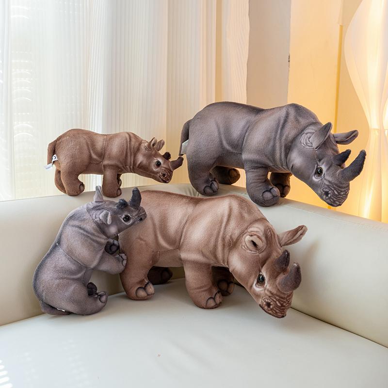 Favorite Toy Unisex Infant Black Simulation Cute Realistic Rhinoceros Plush Toys Soft Stuffed Animal Kawaii Rhino Doll Baby Sleeping Pillow For Kids Gifts Decor