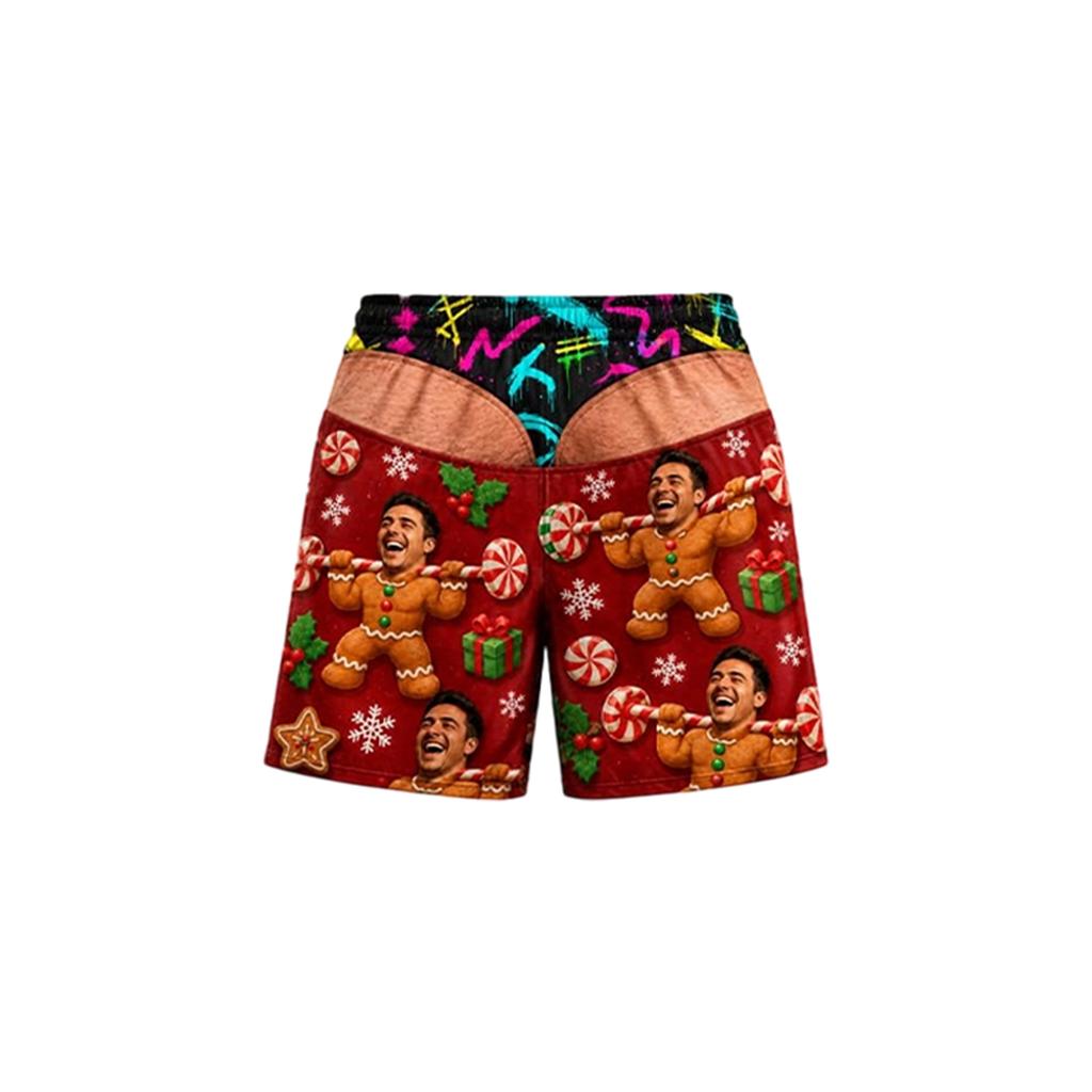 Men's Fun Printed Stretch Waist Drawstring Shorts, Beach Pants, Swimming Trunks