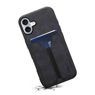 DENIOR For iPhone 16 Case Elastic Card Holder PU Leather+TPU+PC Phone Cover