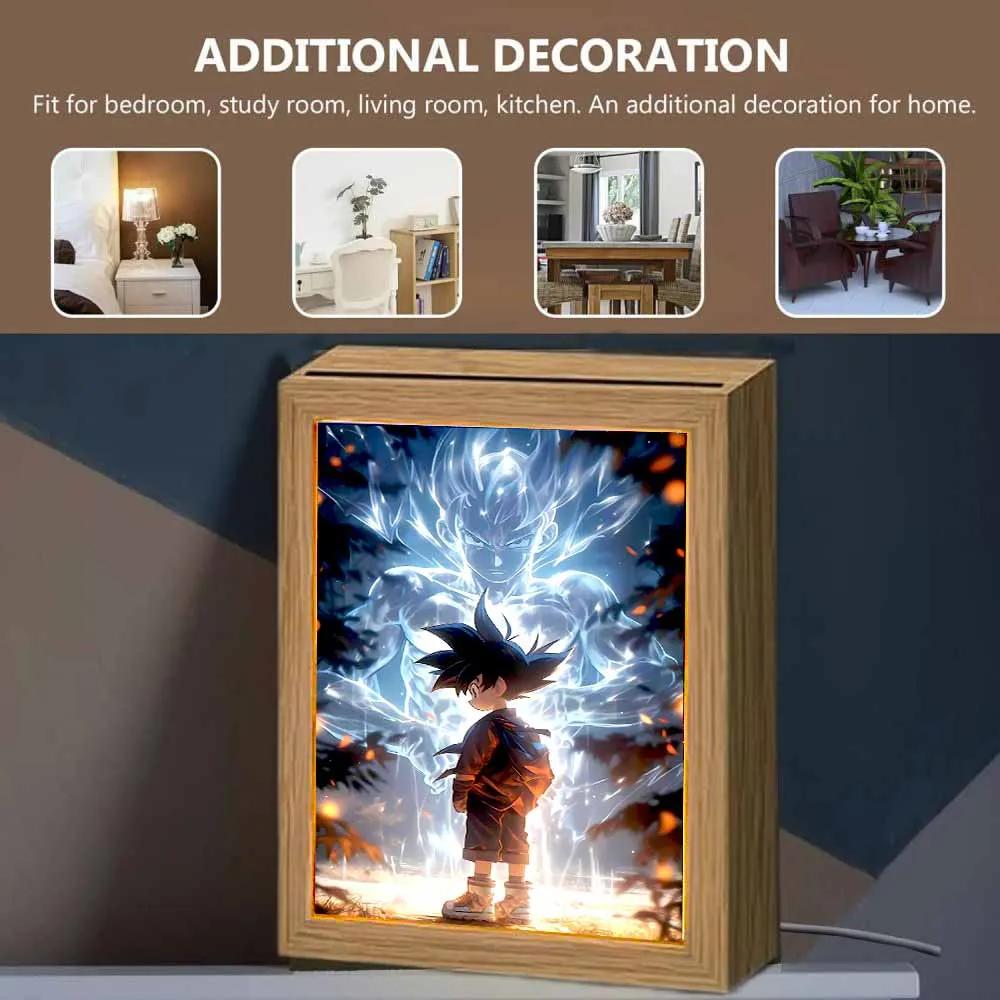 Anime Figure Light Painting Photo Frame Dragon Ball Goku Led Night Lamp Bedside Table Decorate Christmas Gifts Moon Z Round Sensory Compression Bouncy