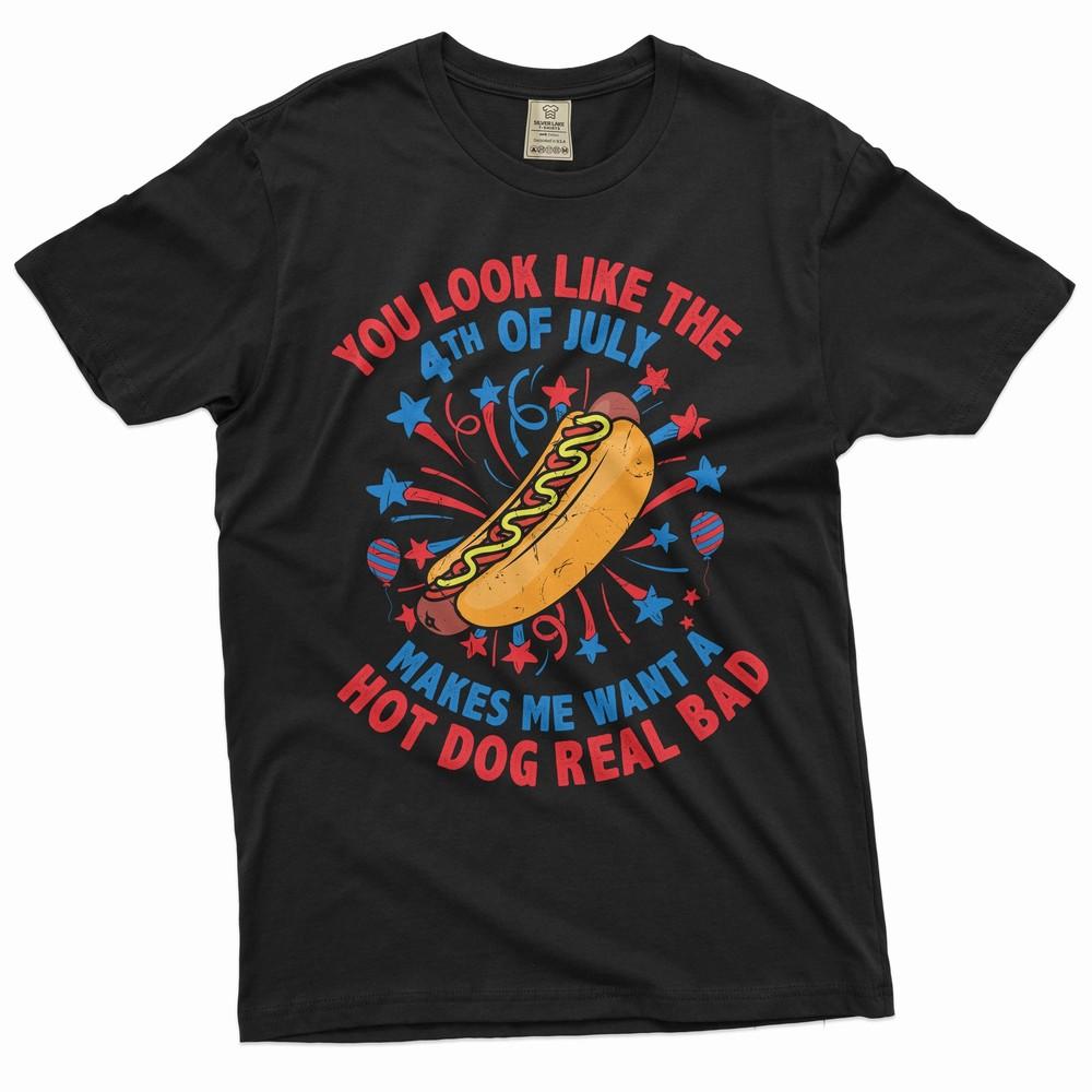 Men's Funny 4th of July Hot Dog T-shirt Fourth patriotic funny humorous shirt