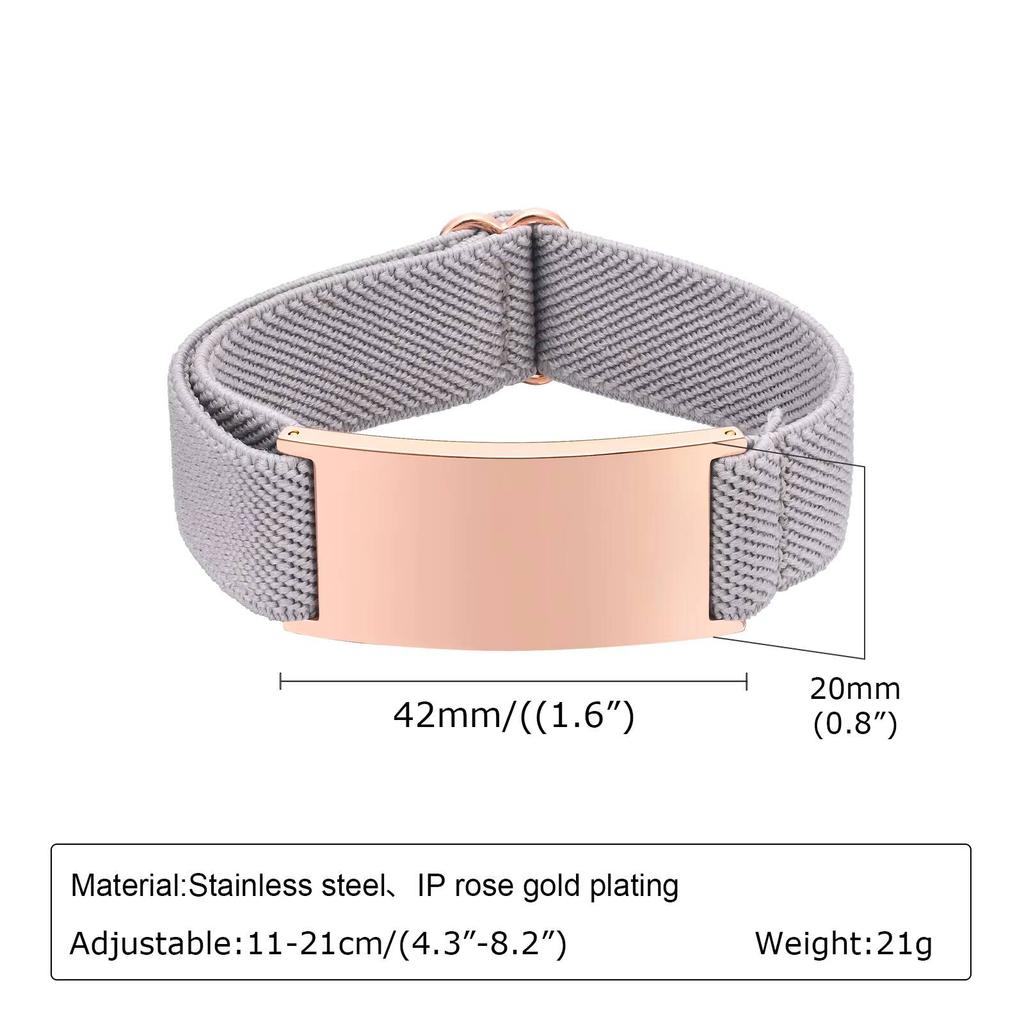 Vnox Free Engraved Curved Plate Bracelets Elastic Wristband for Men Women, Stainless Steel Adjustable Band, Personalized Jewelry