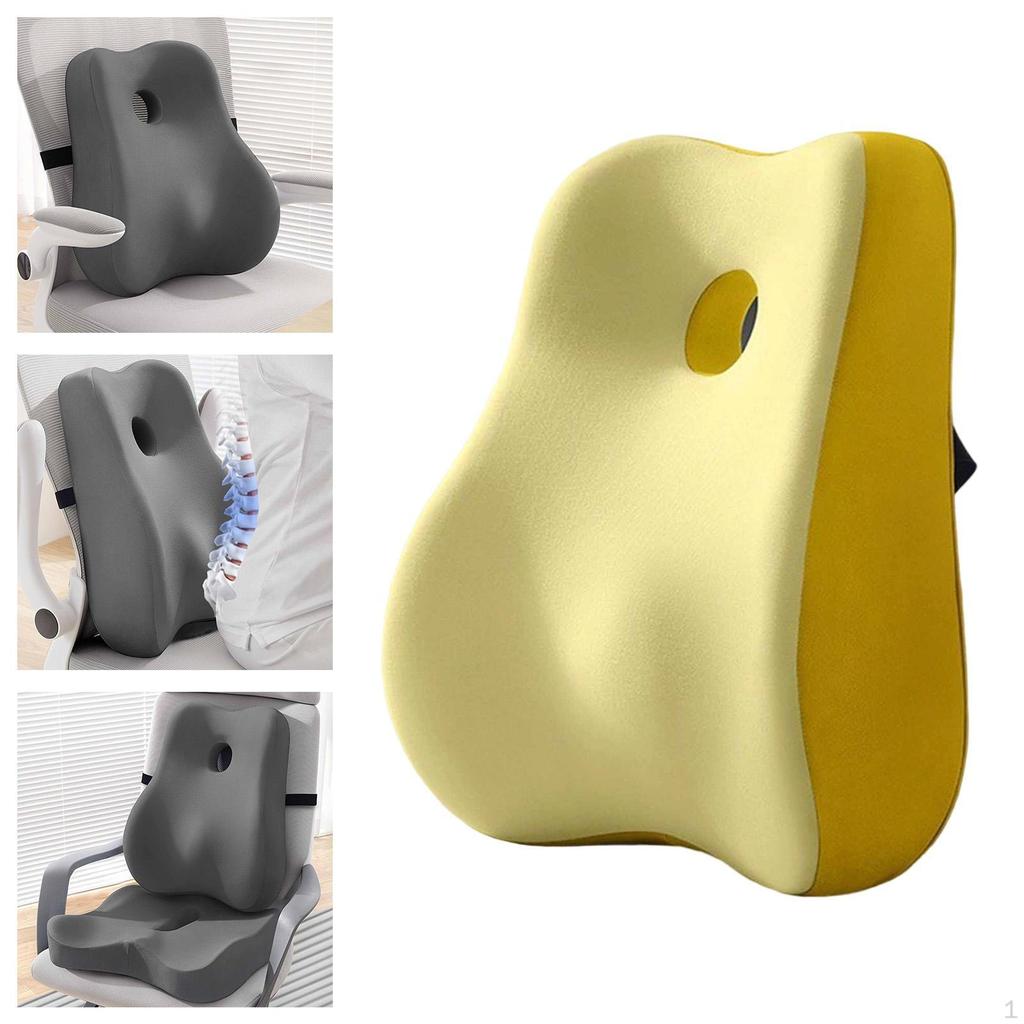 Backrest Cushion for Lumbar Support, Memory Foam Pillow with Strap Vehicle And Office