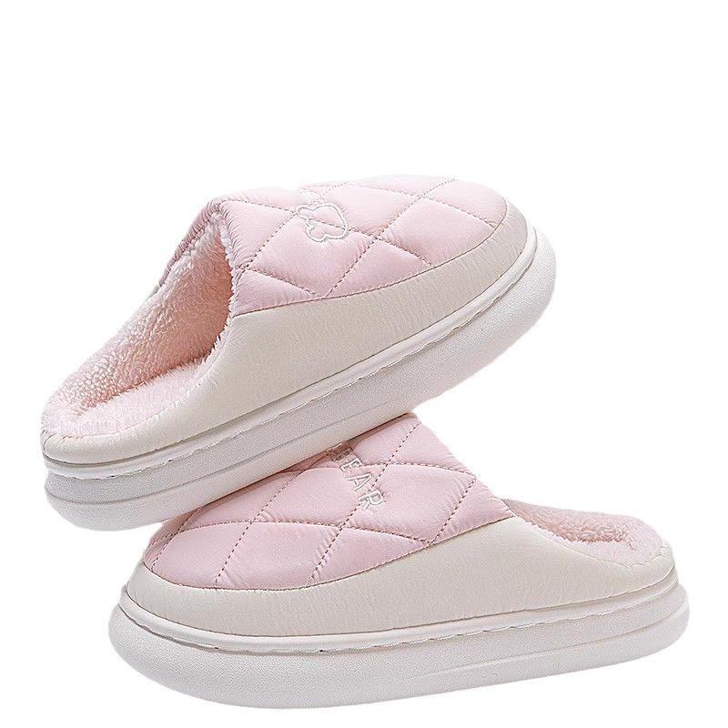 Dirt-Resistant Waterproof Cotton Slippers for Women, Simple Grid Pattern, Non-Slip, Durable, Indoor Warmth, Essential Home Footwear