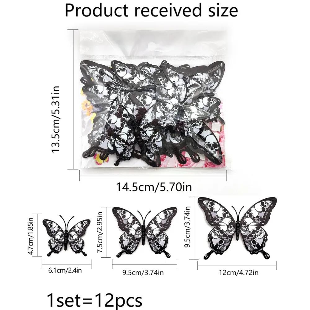 Double-layer Skull Rose Halloween 3D Butterfly decoration,3D Stickers for Living Room and Bedroom decoration,A Set of 12