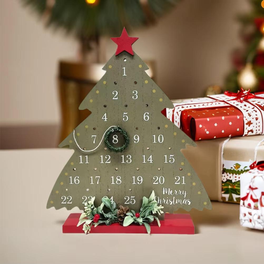 Christmas Countdown Rustic Wooden Advent Calendar Tabletop Vine Wreath Xmas Tree Holiday Decor Christmas Advent Calendar