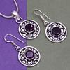 Set Amethyst Anhänger Ohrringe Mädchen Ohrring Halskette Sterling